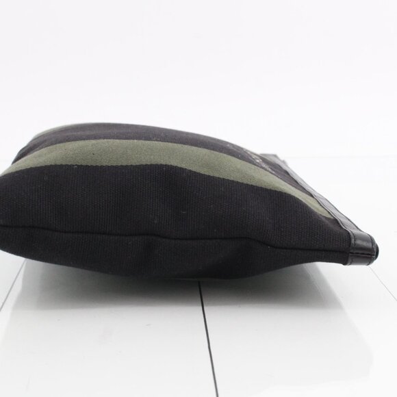 Saint Laurent Black/Green Stripe Canvas Zip Pouch - Picture 4 of 13